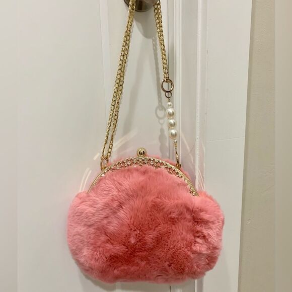 Handmade Real Rex Rabbit Fur Rhinestone Kisslock Wristlet/Crossbody/Evening Bag - Picture 1 of 16